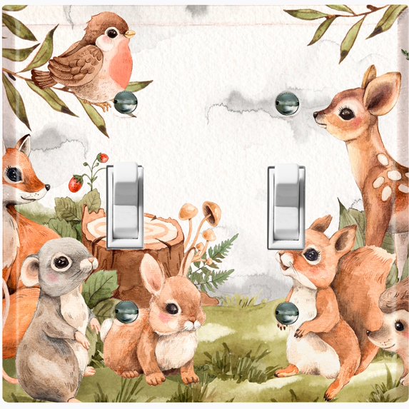 Metal Light Switch Plate Cover Forest Animals Deer Fox Bunny Squirrel ANM016