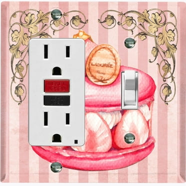 Metal Light Switch Plate Cover Giant Pink Strawberry Macaroon Stripes CAK045