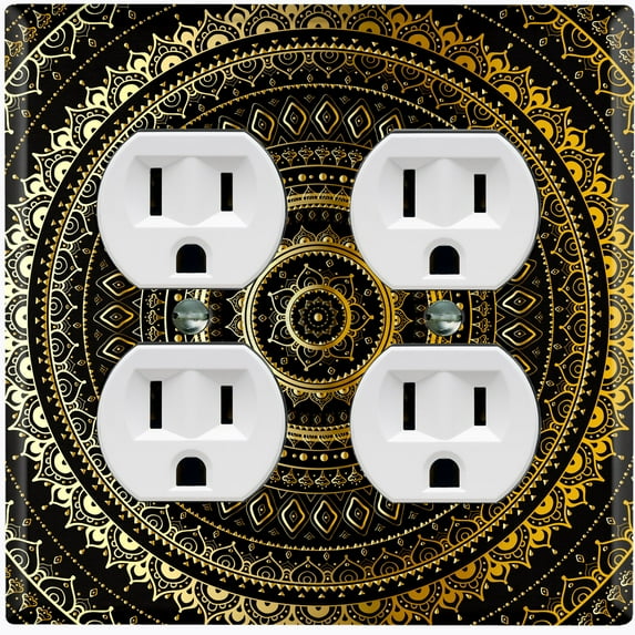 Metal Light Switch Plate Cover Gold Black Mandala Circle Pattern MDL001