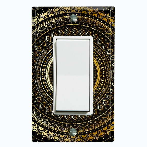 Metal Light Switch Plate Cover Gold Black Mandala Circle Pattern MDL001