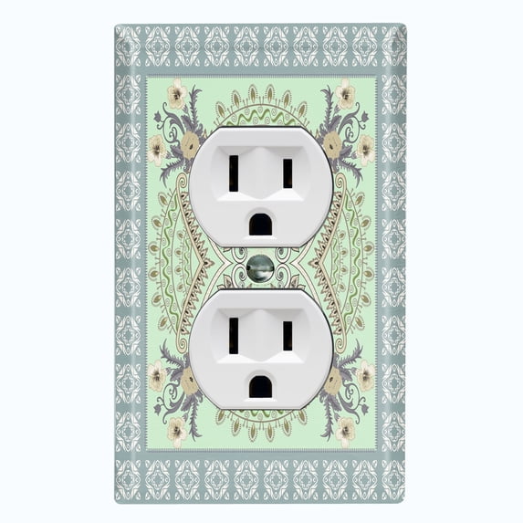 Metal Light Switch Plate Cover Green Floral Mandala Paisley Circular Tile Pattern TIL087