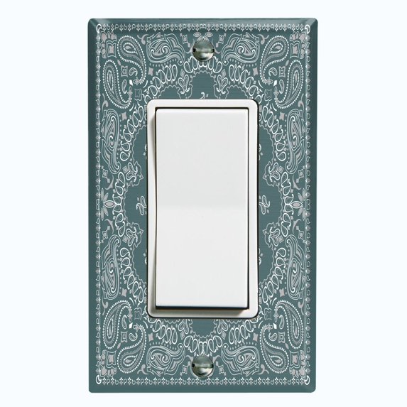 Metal Light Switch Plate Cover Green Gray Floral Bandana Paisley Tile Pattern TIL058