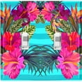 thumbnail image 1 of Metal Light Switch Plate Cover Hibiscus Flower Wreath Teal Stripes FLW031, 1 of 12
