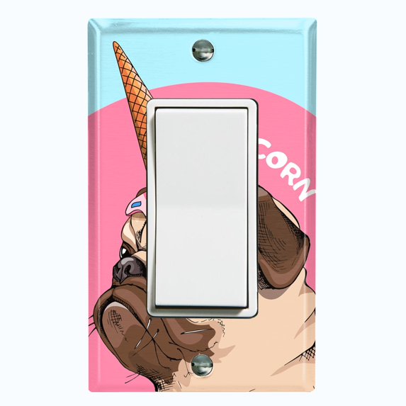 Metal Light Switch Plate Cover Ice Cream Pug Unicorn DOG050
