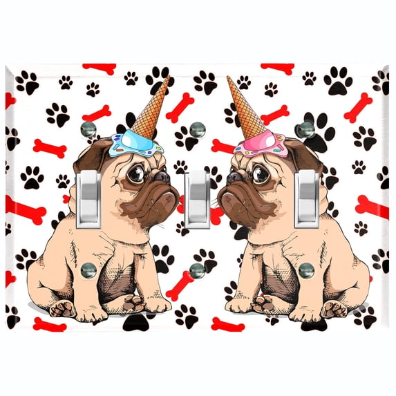 Metal Light Switch Plate Cover Ice Cream Pug Unicorn Dog Paw Bones DOG048