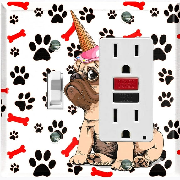 Metal Light Switch Plate Cover Ice Cream Pug Unicorn Dog Paw Bones DOG048