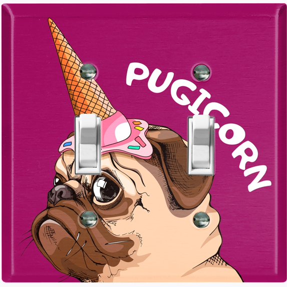 Metal Light Switch Plate Cover Ice Cream Pug Unicorn Purple DOG046