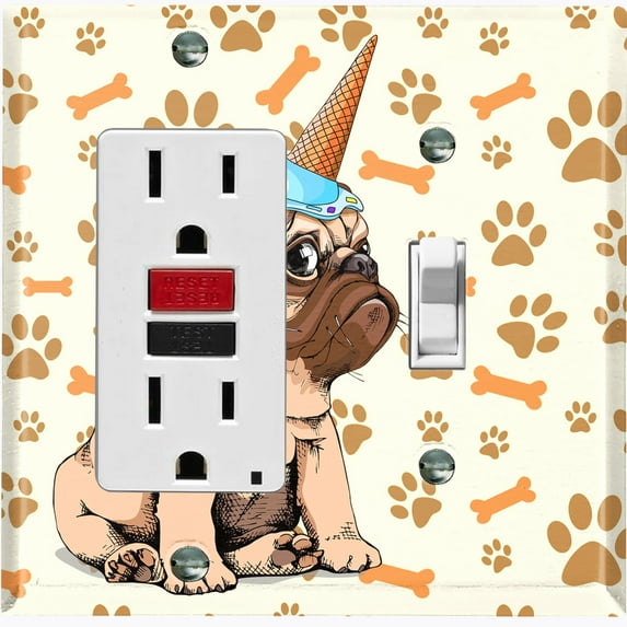 Metal Light Switch Plate Cover Ice Cream Pug Unicorn Purple DOG047