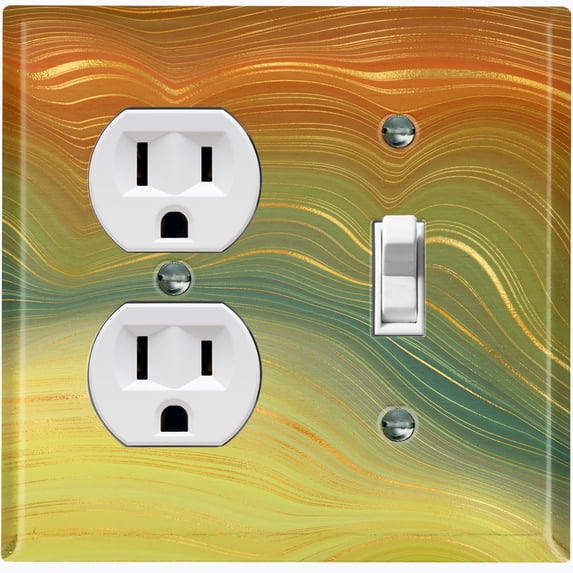 Metal Light Switch Plate Cover Image of Marble Brown Green Swirl Galaxy MAR078