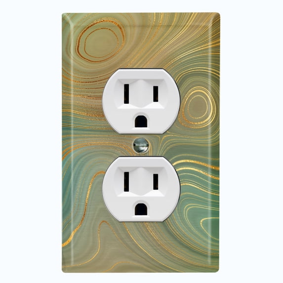 Metal Light Switch Plate Cover Image of Marble Green Yellow Swirl Galaxy MAR074
