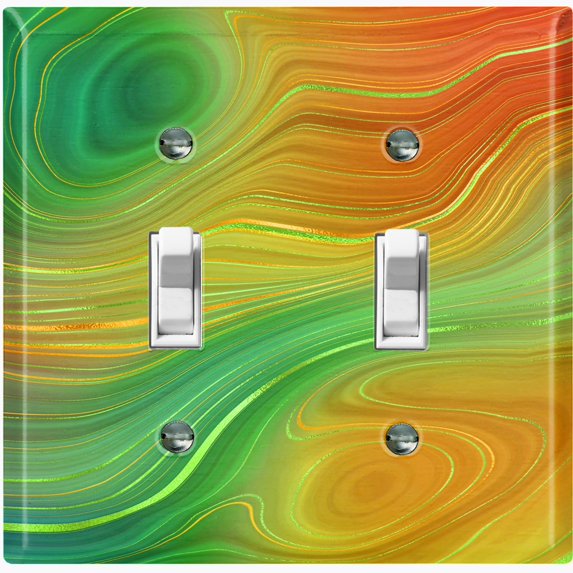Metal Light Switch Plate Cover Image of Marble Green Yellow Swirl Galaxy MAR075