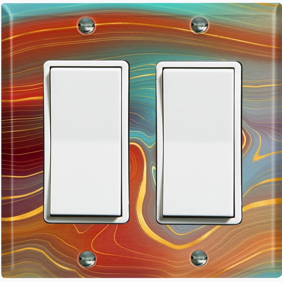 Metal Light Switch Plate Cover Image of Marble Orange Teal Swirl Galaxy MAR076