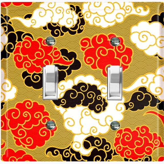 Metal Light Switch Plate Cover Japanese Cloud Pattern Green Wallpaper WAL020