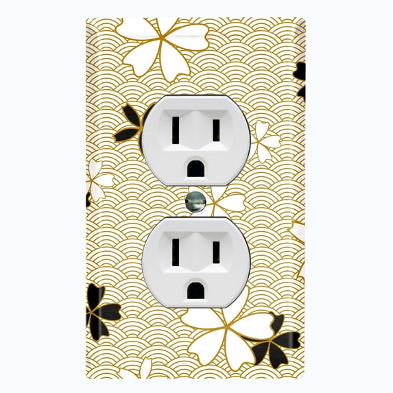 Metal Light Switch Plate Cover Japanese Flower Pattern Beige Wallpaper FLW038