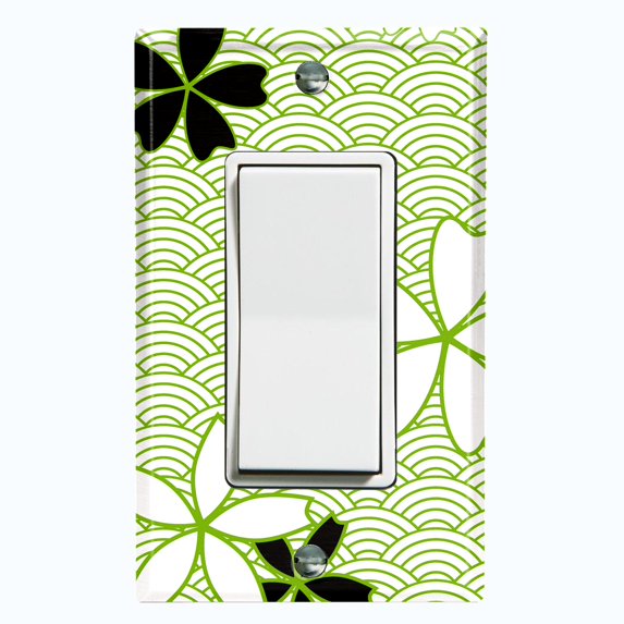 Metal Light Switch Plate Cover Japanese Flower Pattern Green Wallpaper FLW039