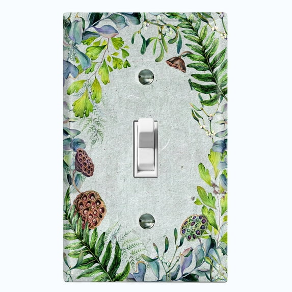 Metal Light Switch Plate Cover Lotus Pods Plant Leaves Frame Green FLW018
