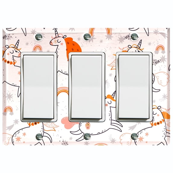 Metal Light Switch Plate Cover Magical Orange Rainbow Unicorn UNI008
