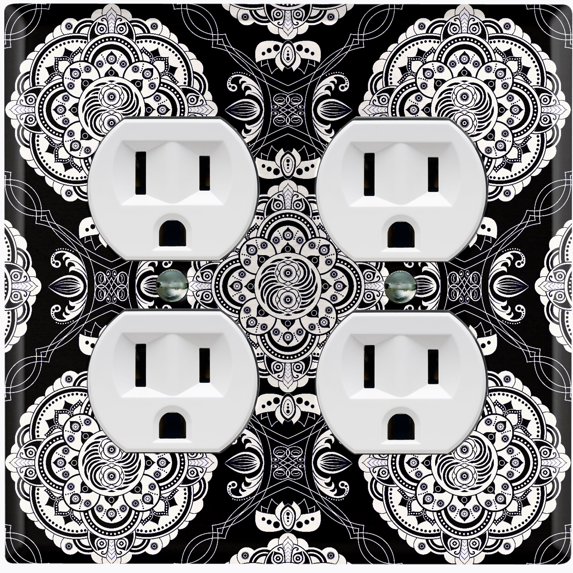 Metal Light Switch Plate Cover Mandala Black White Floral Pattern Damask MDL073