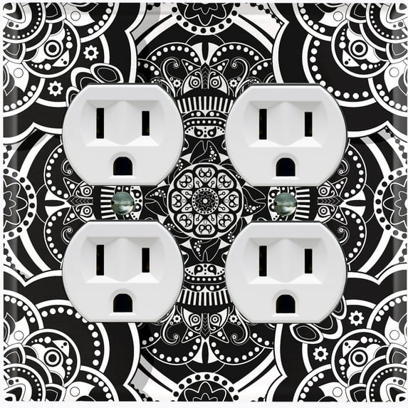 Metal Light Switch Plate Cover Mandala Black White Floral Tile Pattern Damask MDL082