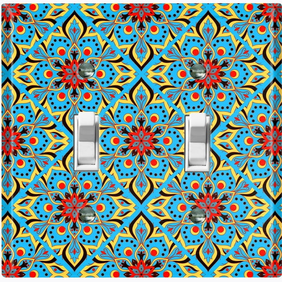 Metal Light Switch Plate Cover Mandala Blue Red Flower Tile Pattern MDL014