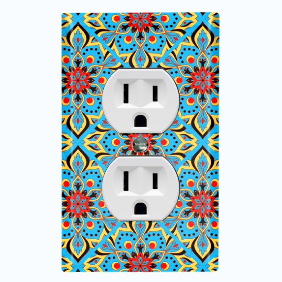 Metal Light Switch Plate Cover Mandala Blue Red Flower Tile Pattern MDL014