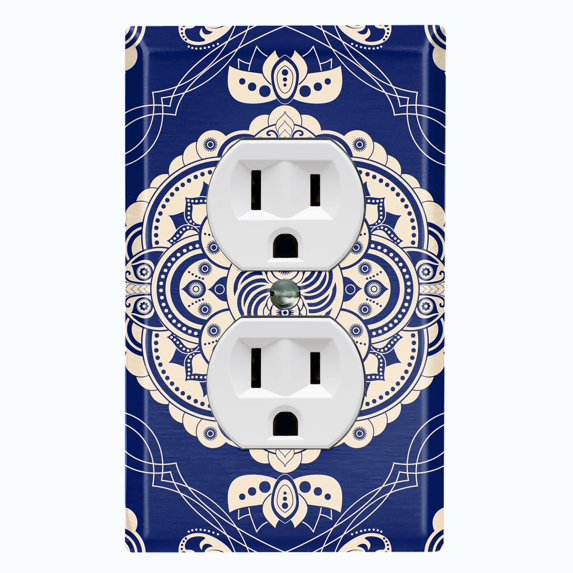 Metal Light Switch Plate Cover Mandala Blue White Floral Pattern Damask MDL078