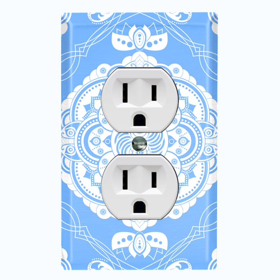 Metal Light Switch Plate Cover Mandala Blue White Floral Pattern Damask MDL079