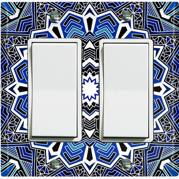 Metal Light Switch Plate Cover Mandala Blue White Flower Tile Pattern MDL056