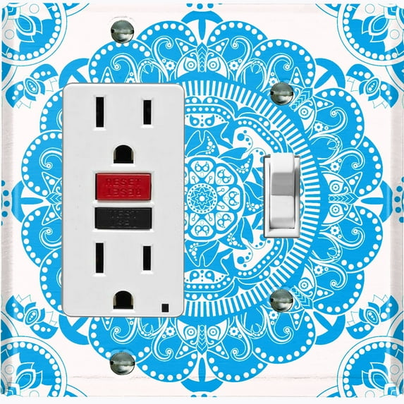 Metal Light Switch Plate Cover Mandala Blue White Flower Tile Pattern MDL067