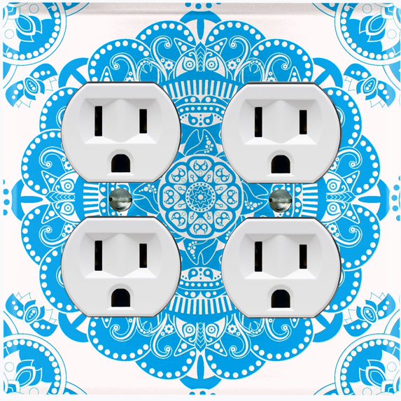 Metal Light Switch Plate Cover Mandala Blue White Flower Tile Pattern MDL067