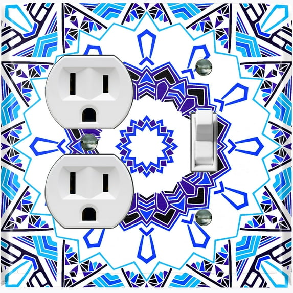 Metal Light Switch Plate Cover Mandala Blue White Ice Flower Tile Pattern MDL054