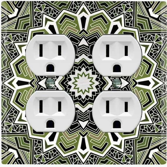 Metal Light Switch Plate Cover Mandala Green Black Flower Tile Pattern MDL060