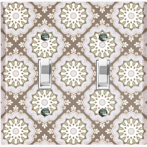 Metal Light Switch Plate Cover Mandala Green Tan Floral Pattern Damask MDL108