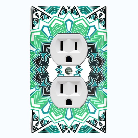 Metal Light Switch Plate Cover Mandala Green White Flower Tile Pattern MDL055