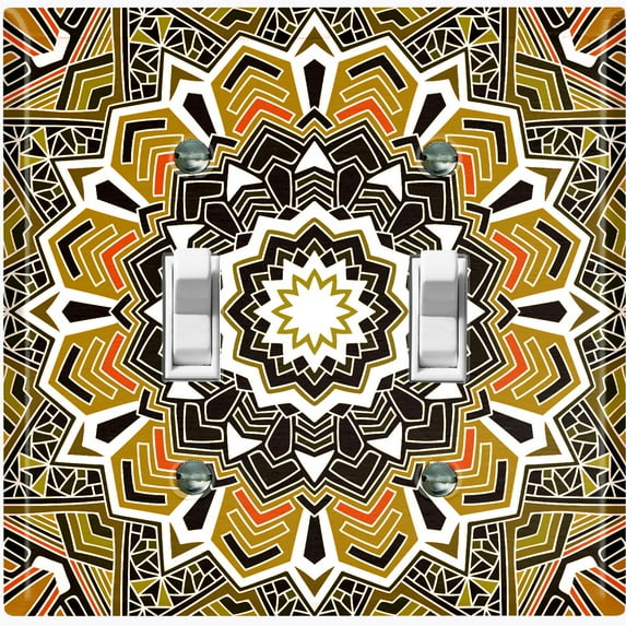 Metal Light Switch Plate Cover Mandala Orange Brown Flower Tile Pattern MDL058