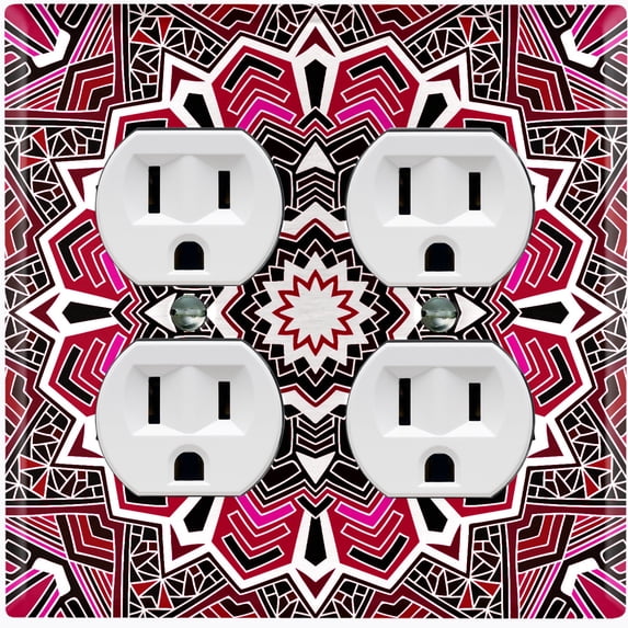 Metal Light Switch Plate Cover Mandala Pink Black Flower Tile Pattern MDL061