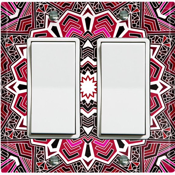 Metal Light Switch Plate Cover Mandala Pink Black Flower Tile Pattern MDL061