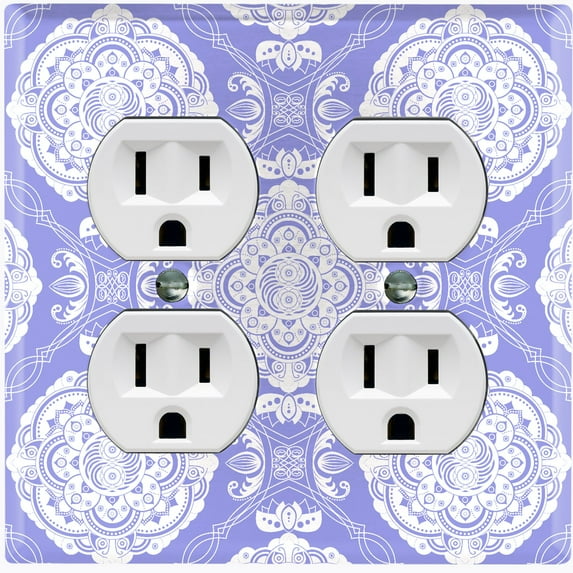 Metal Light Switch Plate Cover Mandala Purple White Floral Pattern Damask MDL074