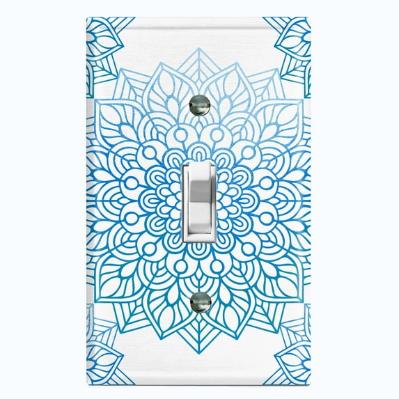 Metal Light Switch Plate Cover Mandala Teal Flower Tile Pattern MDL101