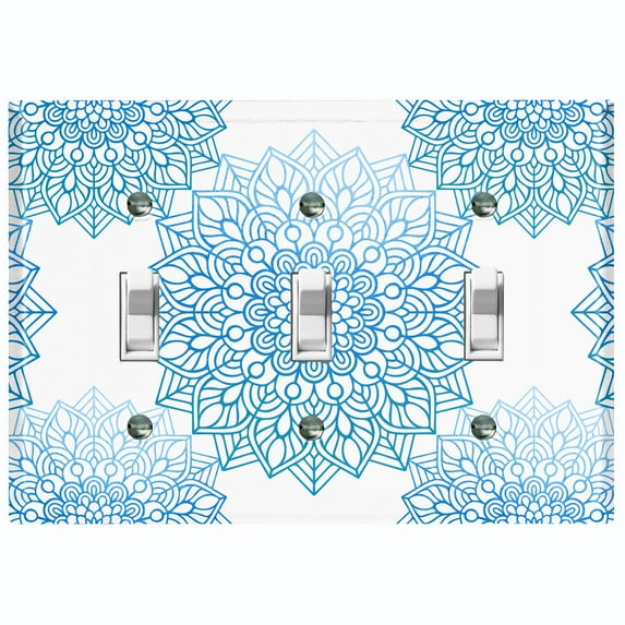 Metal Light Switch Plate Cover Mandala Teal Flower Tile Pattern MDL101