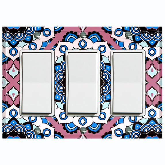 Metal Light Switch Plate Cover Mauve Blue Mandala Flower Tile Pattern MDL118