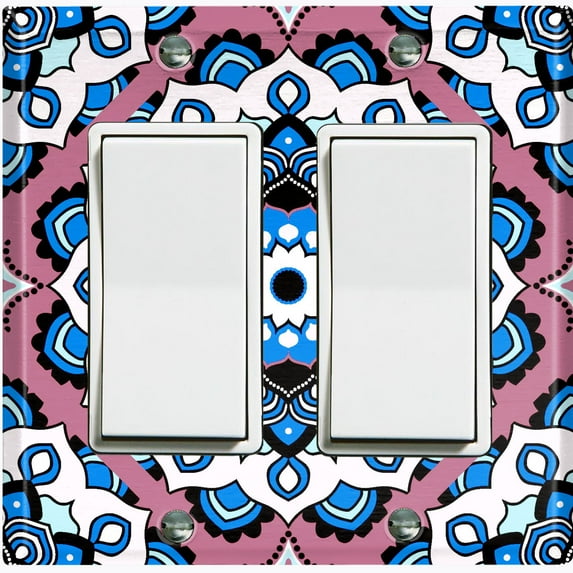Metal Light Switch Plate Cover Mauve Blue Mandala Flower Tile Pattern MDL118