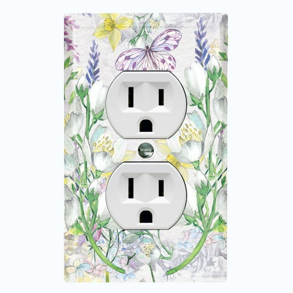 Metal Light Switch Plate Cover Mystical Floral Butterfly Garden Sketch FLW118