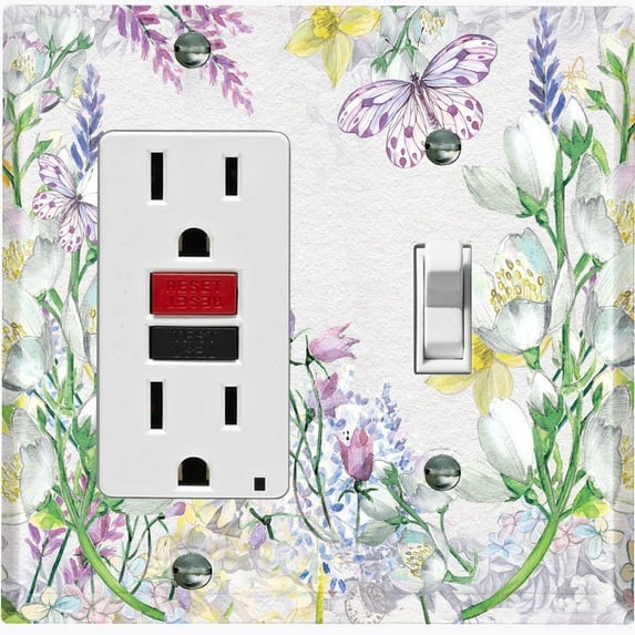 Metal Light Switch Plate Cover Mystical Floral Butterfly Garden Sketch FLW118