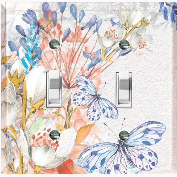 Metal Light Switch Plate Cover Mystical Floral Butterfly Garden Sketch FLW119