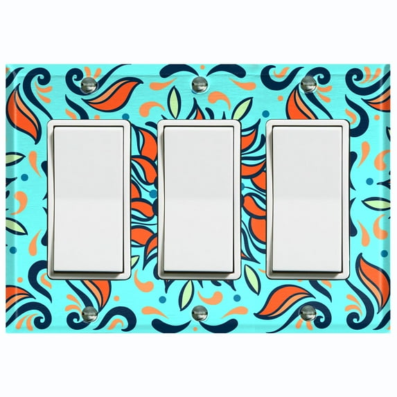 Metal Light Switch Plate Cover Orange Blue Flower Tile Pattern TIL003