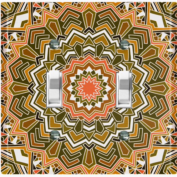 Metal Light Switch Plate Cover Orange Brown Mandala Icy Flower Tile Pattern MDL050