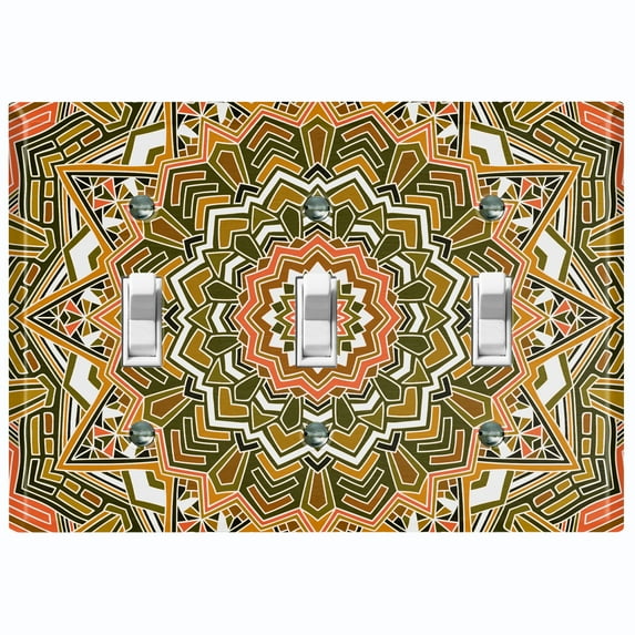 Metal Light Switch Plate Cover Orange Brown Mandala Icy Flower Tile Pattern MDL050