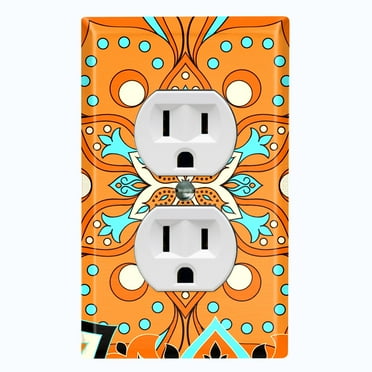 Metal Light Switch Plate Cover Orange Teal Flower Mandala Tile Pattern MDL015
