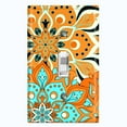 thumbnail image 1 of Metal Light Switch Plate Cover Orange Teal Flower Mandala Tile Pattern MDL016, 1 of 13